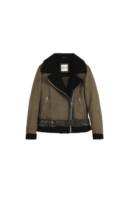 Cropped Suede Biker With Sherpa Lining